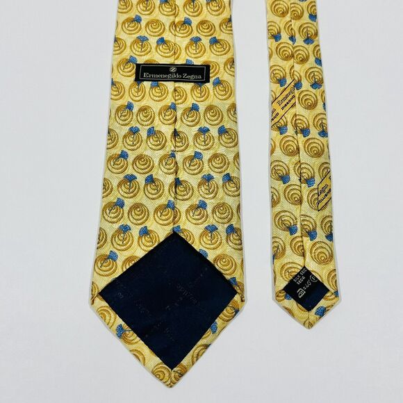 Ermenegildo zegna Silk Tie Necktie Gold With Blue Dandelion Italy - Picture 4 of 7